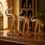 Decorative Handcrafted Elephant Figurine Set – Brown Natural  Hand Painted Finish