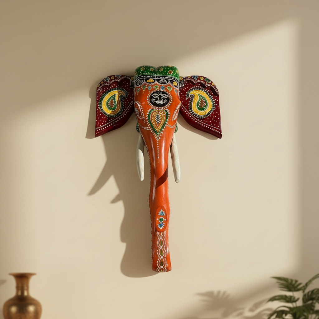 Decorative Handcrafted Elephant Big Head Wall Hanging – Hand Painted Traditional Art