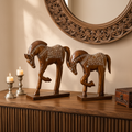 Decorative Handcrafted Wooden Horse Figurine Set – Hand Painted Traditional Art