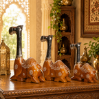 Decorative Handcrafted Camel Sculpture Set – Brown Natural  Hand Painted Finish