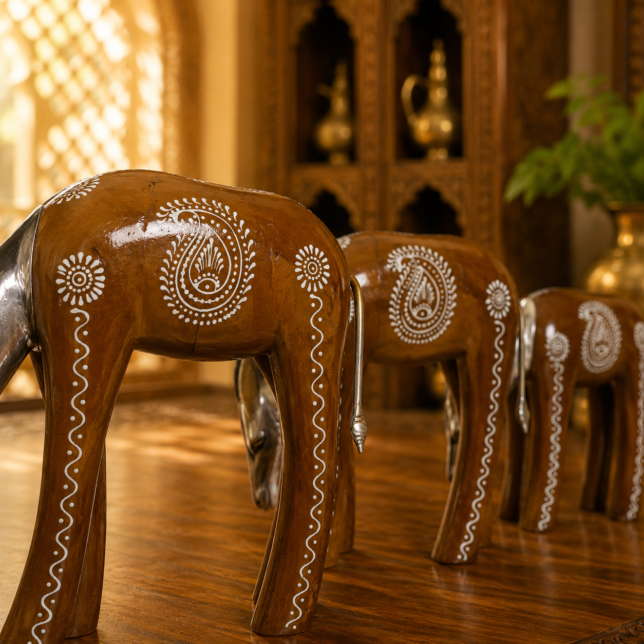 Decorative Handcrafted Deer Figurine Set – Brown Natural  Hand Painted Finish