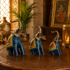 Decorative Handcrafted Elephant Figurine Set – Metal & Hand Painted Finish