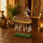Decorative Handcrafted Horse Figurine with Hanging Bells – Metal Finish & Hand Painted Traditional Art