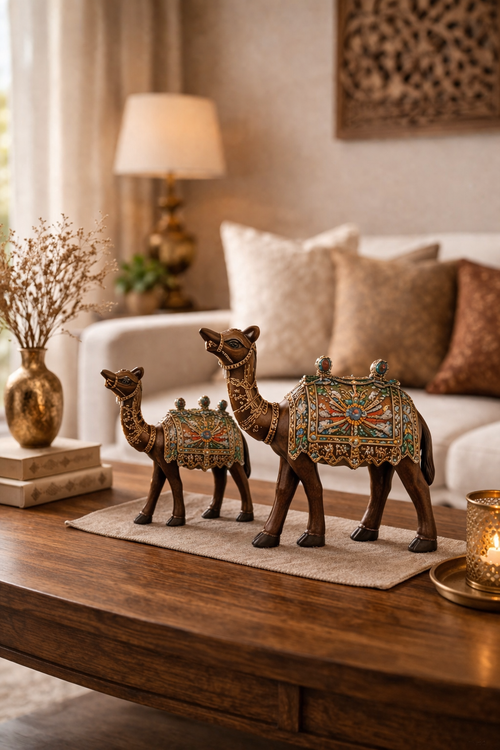 Handcrafted Royal Camel Decor Set (Set of 2) – Traditional Indian Luxury Showpiece
