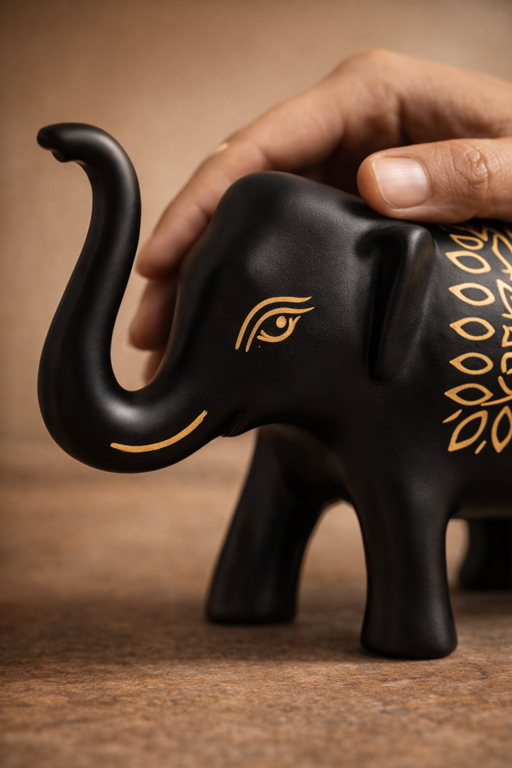 Handcrafted Black Elephant Decor Set with Gold Detailing | Luxury Tabletop Accent