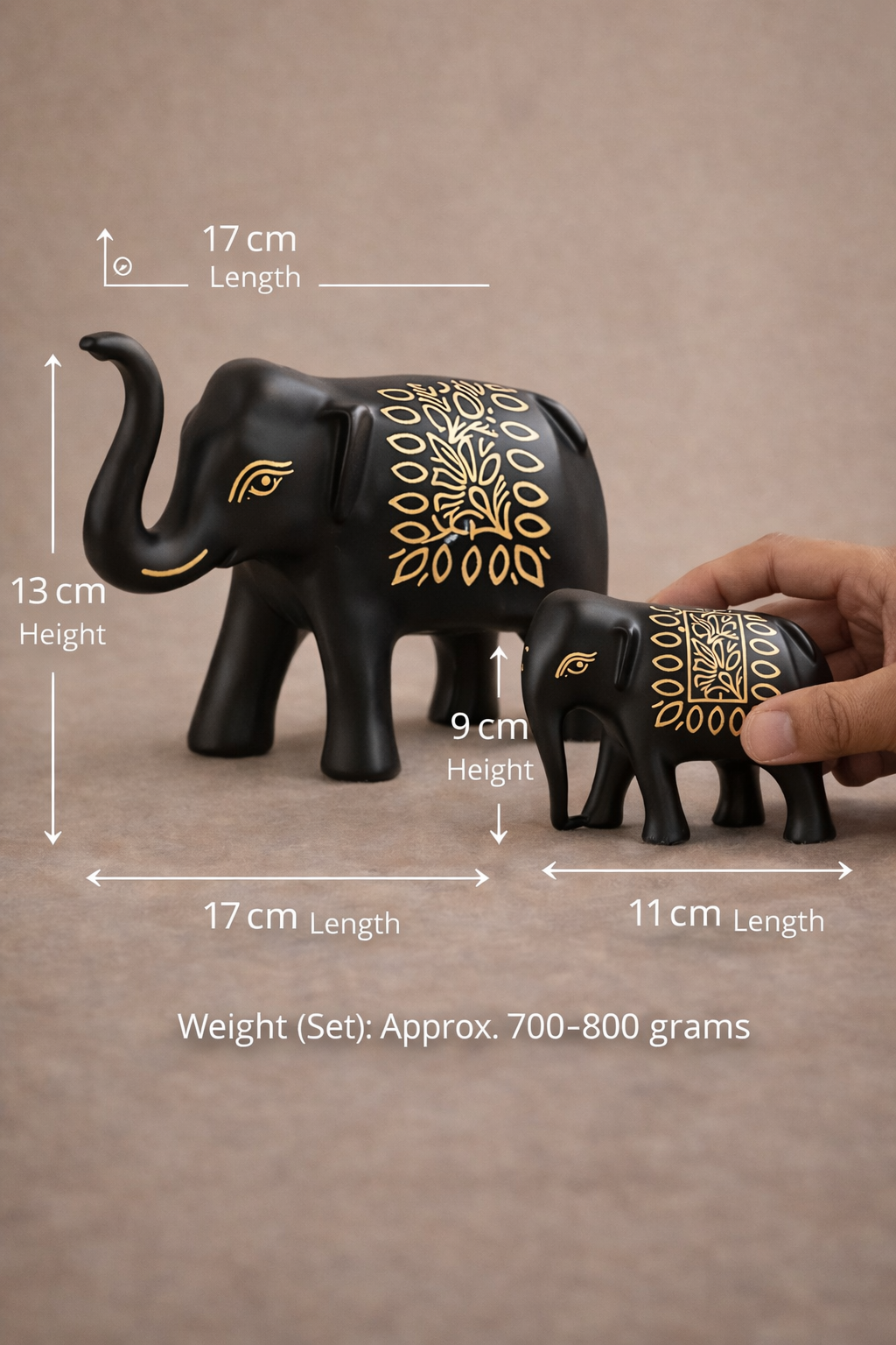 Handcrafted Black Elephant Decor Set with Gold Detailing | Luxury Tabletop Accent