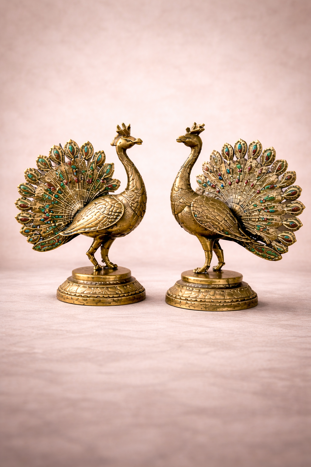 Handcrafted Brass Peacock Figurine Set for Home Decor | Luxury Decorative Showpiece Pair