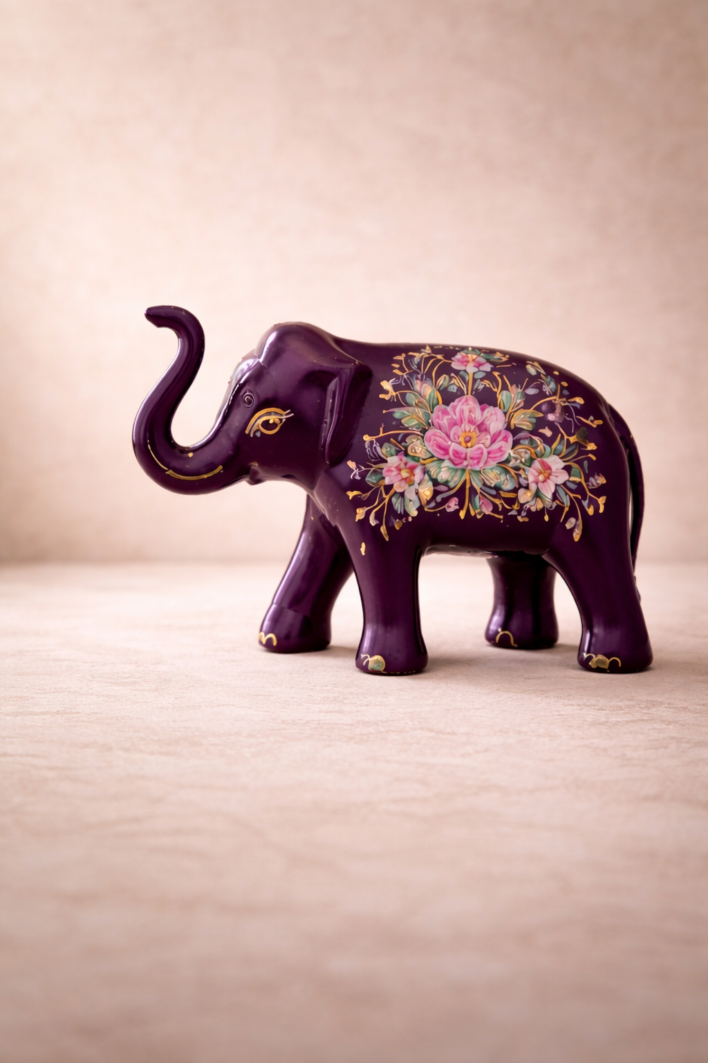 Handcrafted Floral Elephant Figurine – Purple Decorative Showpiece for Home & Living