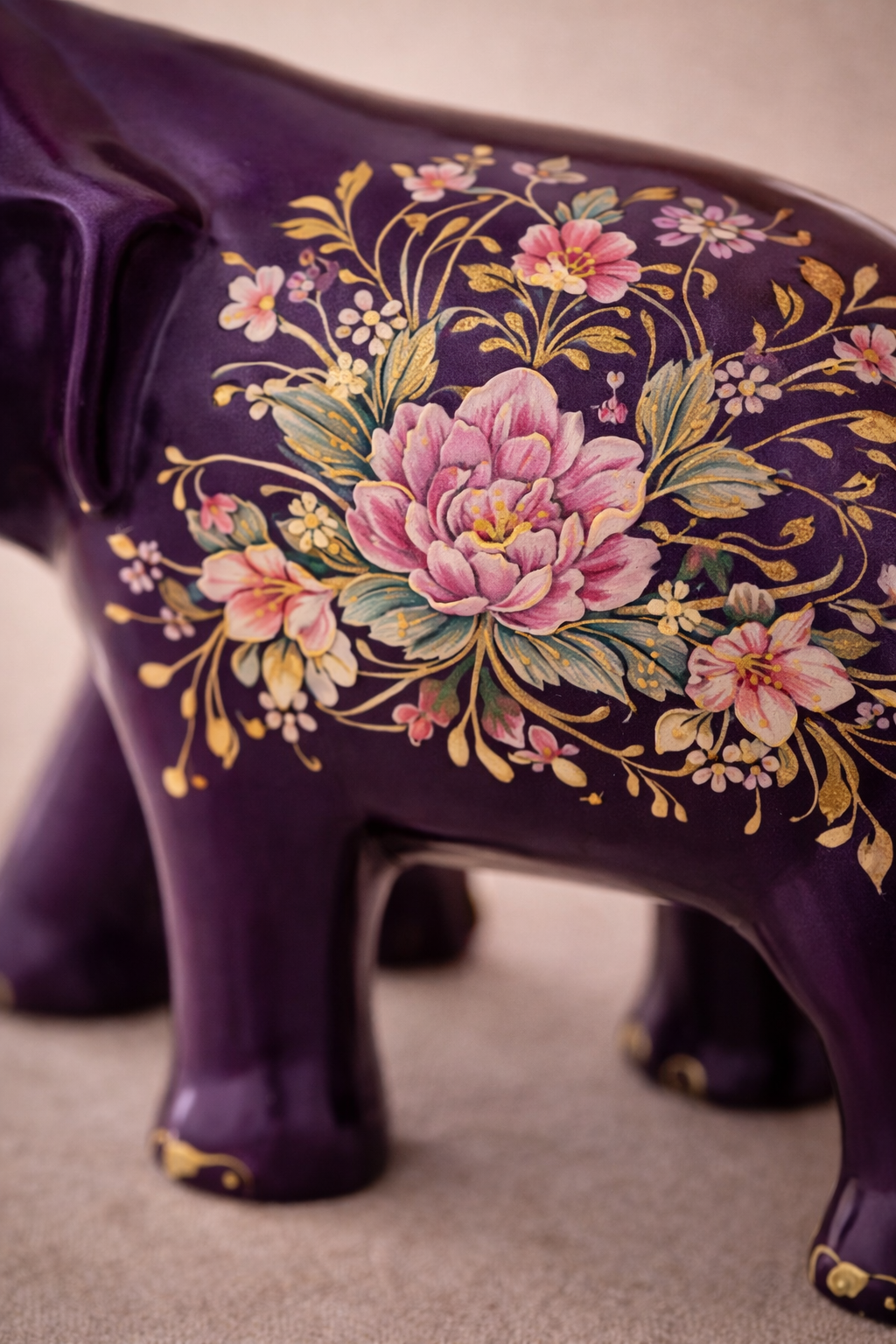Handcrafted Floral Elephant Figurine – Purple Decorative Showpiece for Home & Living